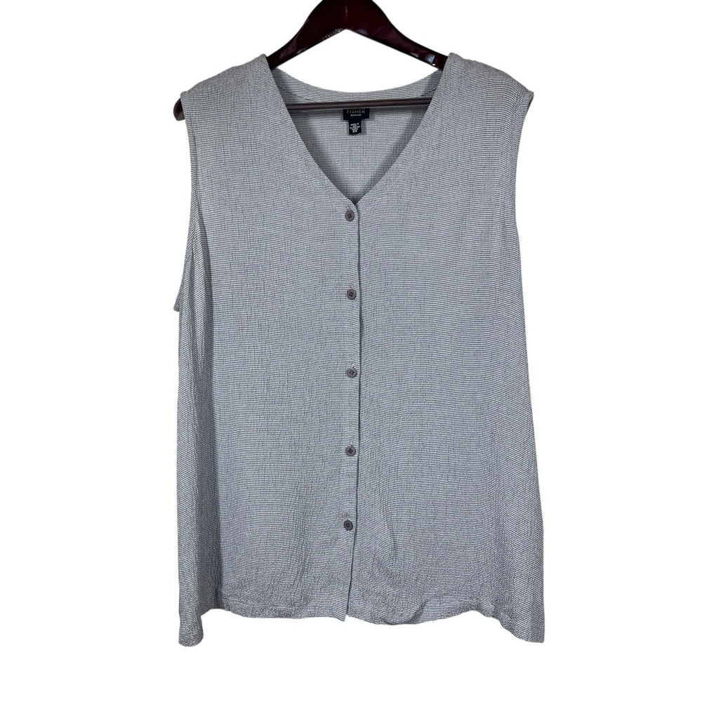Eileen Fisher Viscose Knit Button Cardigan Womens 2X Gray Sleeveless Lightweight
